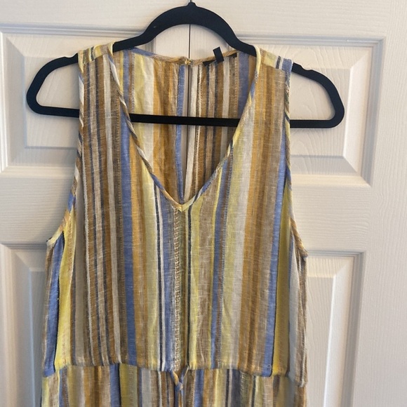 DREW lemon cole linen yellow striped jumpsuit raw hem size M - Picture 4 of 9